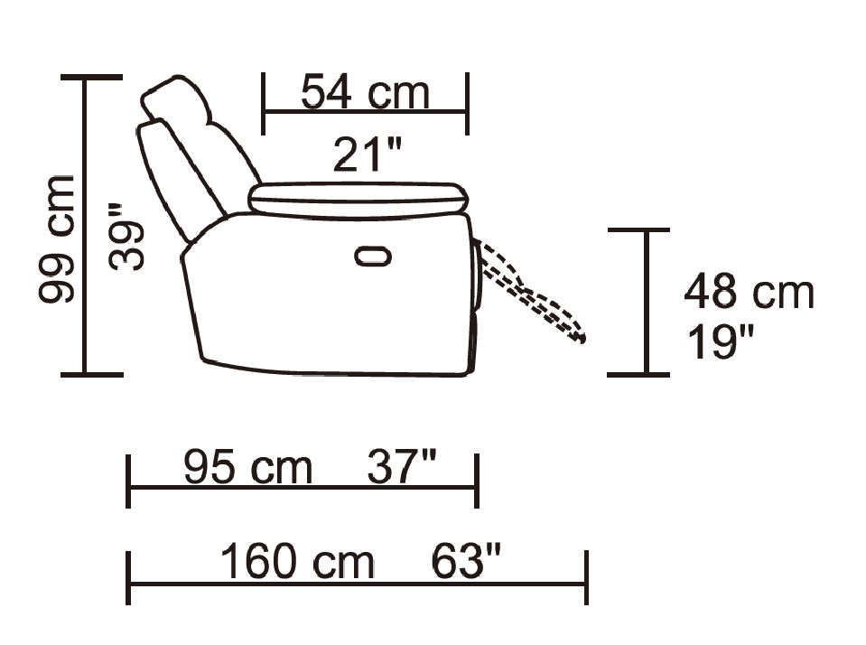 HR046 Husky Leo Reclining Sofa Set Side dimentions