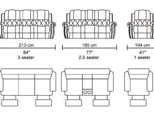 HR059 Husky Furniture Hunter Reclining Sofa Set front Dimentions