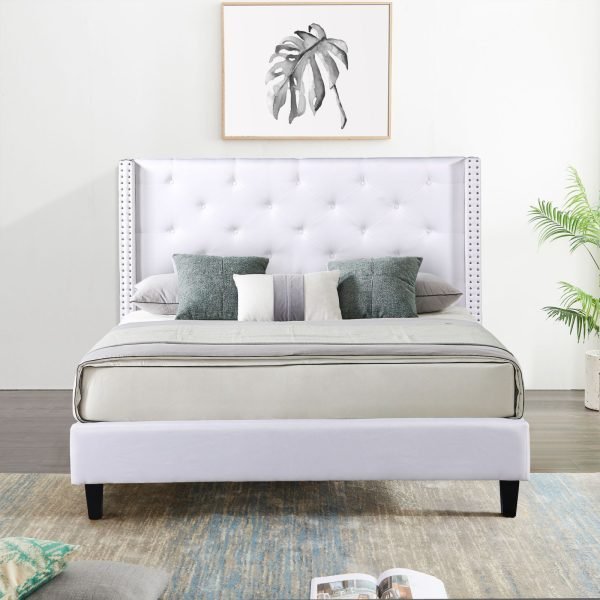 Husky Megan Queen Platform Bed White Fabric - Husky Furniture